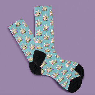 Calcetines Zorro Fennec Flores Rosadas Purpura Lindas Botánic