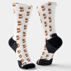 Calcetines Zorro lindo y nerd kawaii dibujo animado atlético