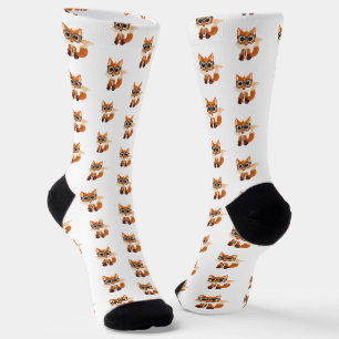 Calcetines Zorro lindo y nerd kawaii, dibujo animado, ecológi