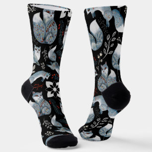 Calcetines Zorros azules estilizados con diseños florales int