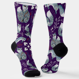 Calcetines Zorros azules estilizados con diseños florales int