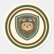 Calcomanía clásica redonda militar del oso aviador
