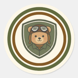 Calcomanía clásica redonda militar del oso aviador