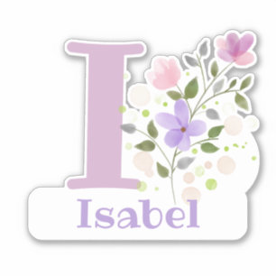 Calcomanía con nombre e inicial con diseño floral