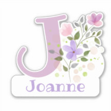 Calcomanía con nombre e inicial con diseño floral