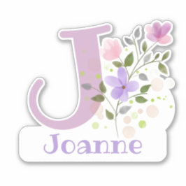 Calcomanía con nombre e inicial con diseño floral 