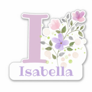 Calcomanía con nombre e inicial con diseño floral 