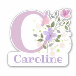 Calcomanía con nombre e inicial con diseño floral 