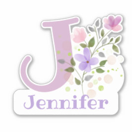Calcomanía con nombre e inicial con diseño floral 