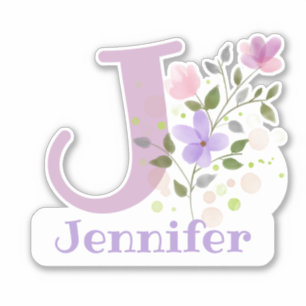 Calcomanía con nombre e inicial con diseño floral 