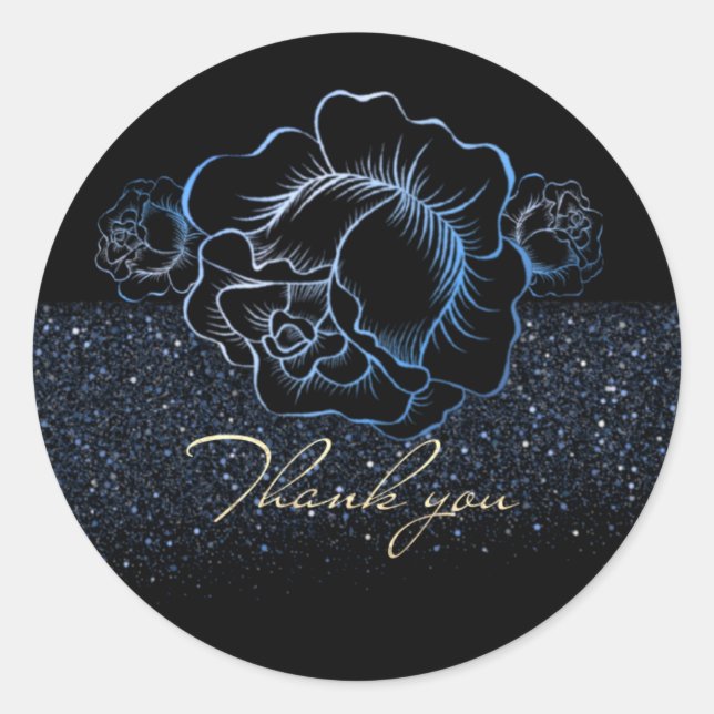 Calcomanía con rosas azules y purpurina (Anverso)