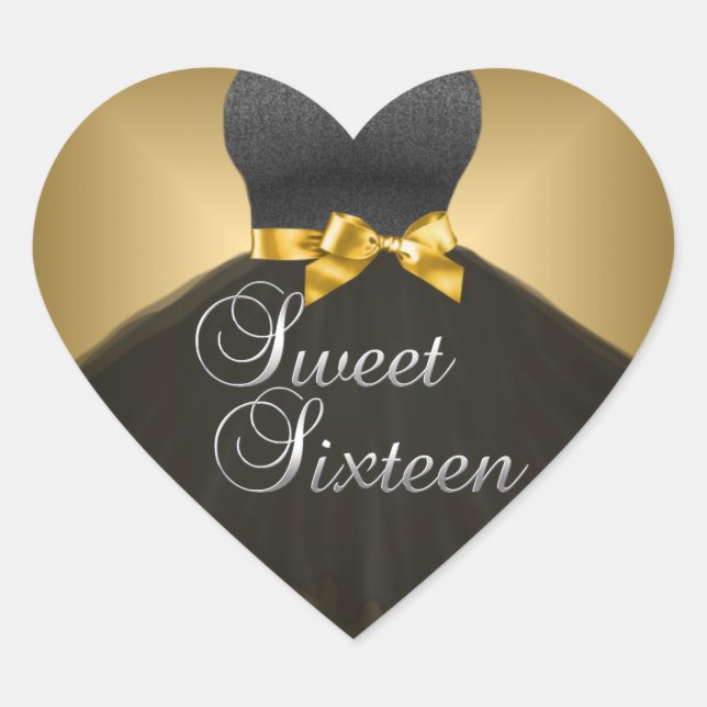 Calcomanía Corazón Dulces 16 Dieciséis Vestido Neg (Anverso)
