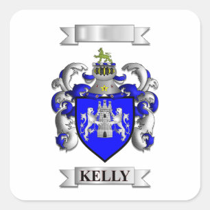 Calcomanía cuadrada Apellido Kelly y Escudo