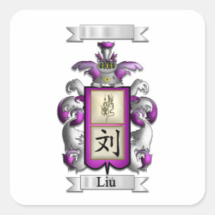Calcomanía Cuadrada Apellido Liu y Escudo
