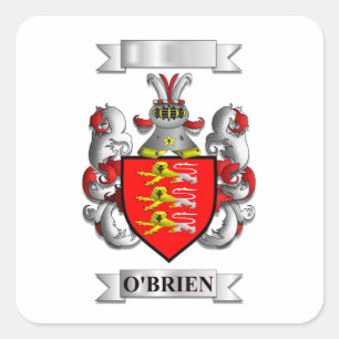 Calcomanía cuadrada Apellido O'Brien y Escudo