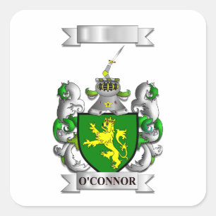 Calcomanía cuadrada Apellido O'Connor y Escudo