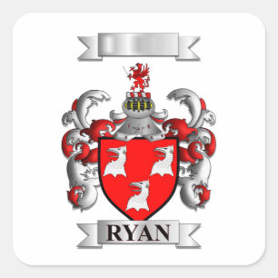 Calcomanía cuadrada Apellido Ryan y Escudo