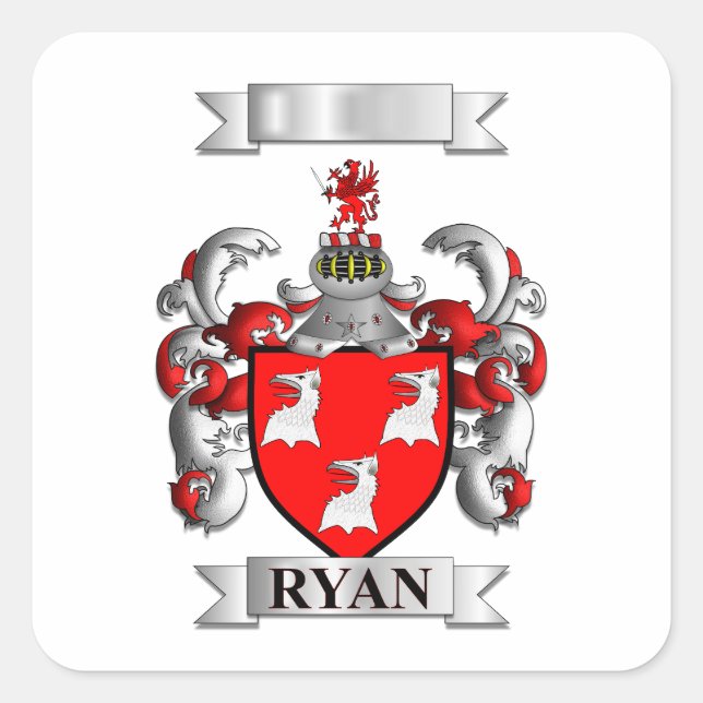 Calcomanía cuadrada Apellido Ryan y Escudo (Anverso)