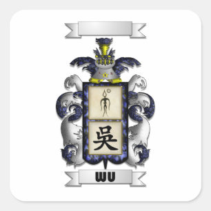 Calcomanía Cuadrada Apellido Wu y Escudo