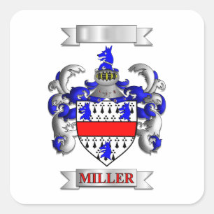 Calcomanía cuadrada Apellido y escudo de la famili