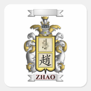Calcomanía Cuadrada Apellido Zhao y Escudo