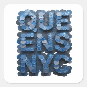 Calcomanía cuadrada azul única QUEENS NYC