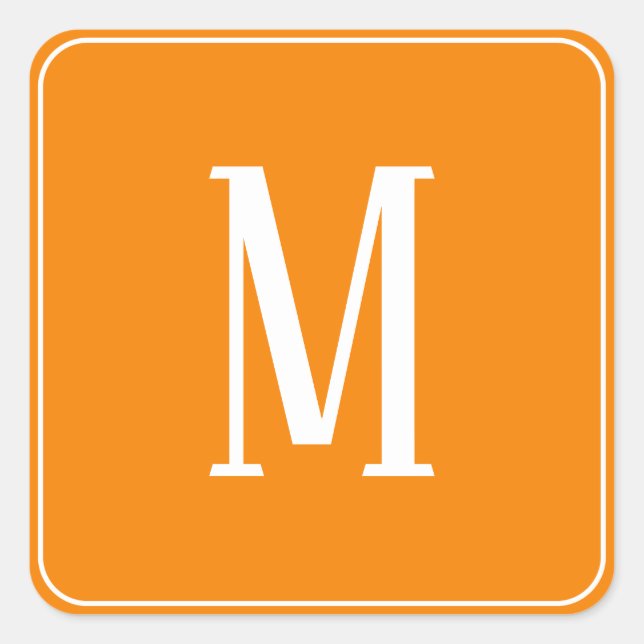 Calcomanía cuadrada blanca sobre naranja con monog (Anverso)