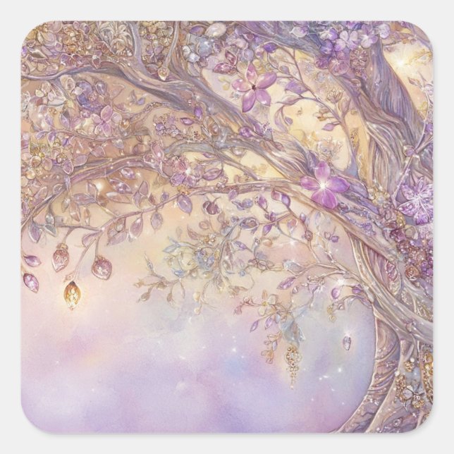 Calcomanía cuadrada de bosque luminoso (Anverso)