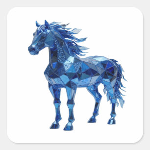 Calcomanía cuadrada de caballo de vidrio azul bril