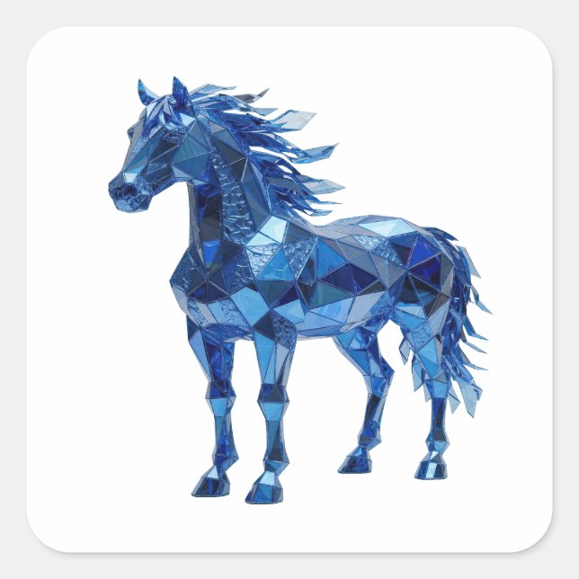 Calcomanía cuadrada de caballo de vidrio azul bril (Anverso)