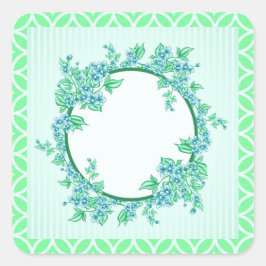 Calcomanía cuadrada de corona floral azul y menta