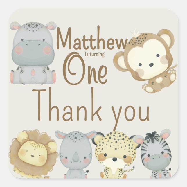 Calcomanía cuadrada de cumpleaños Boho Safari (Anverso)