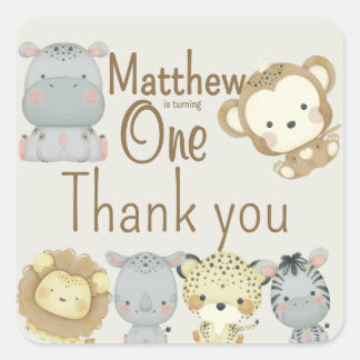 Calcomanía cuadrada de cumpleaños Boho Safari