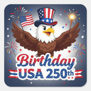 Calcomanía cuadrada de cumpleaños USA