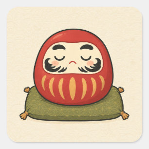 Calcomanía cuadrada de Daruma durmiendo