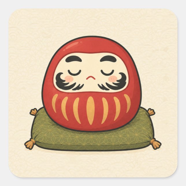 Calcomanía cuadrada de Daruma durmiendo (Anverso)