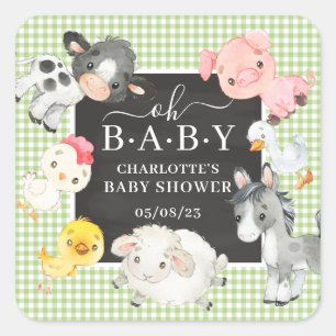 Calcomanía cuadrada de favor de baby shower de ani