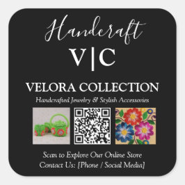 Calcomanía cuadrada de foto QR con monograma o log