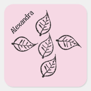 Calcomanía cuadrada de hojas rosadas grabadas en m