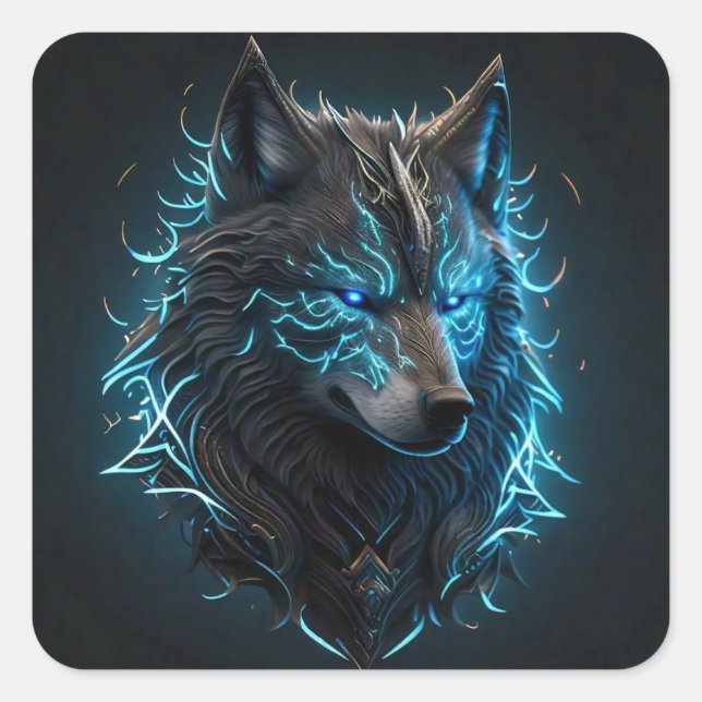 Calcomanía Cuadrada de Lobo Celta (Anverso)
