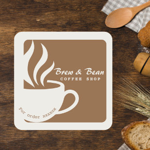 Calcomanía cuadrada de logo de cafetería marrón pe