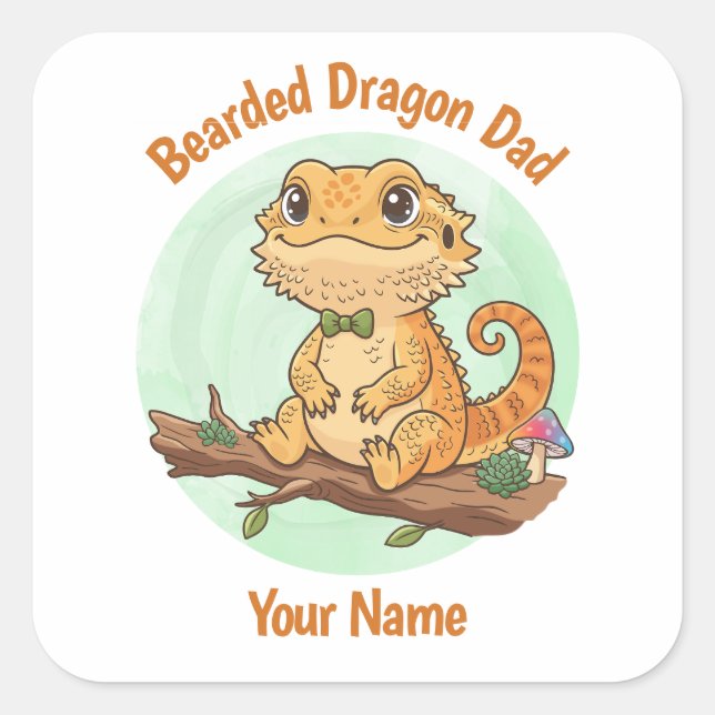 Calcomanía cuadrada de papá dragón barbudo persona (Anverso)