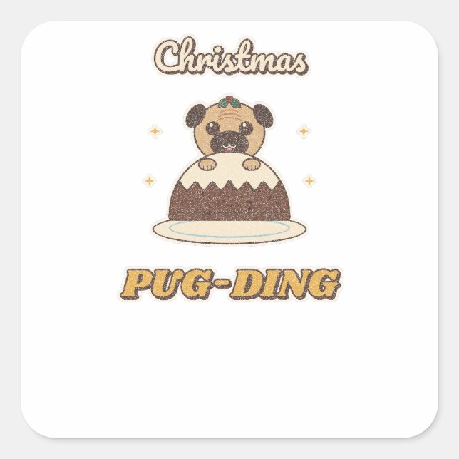 Calcomanía cuadrada de Pug-ding Pug Pudding de Nav (Anverso)
