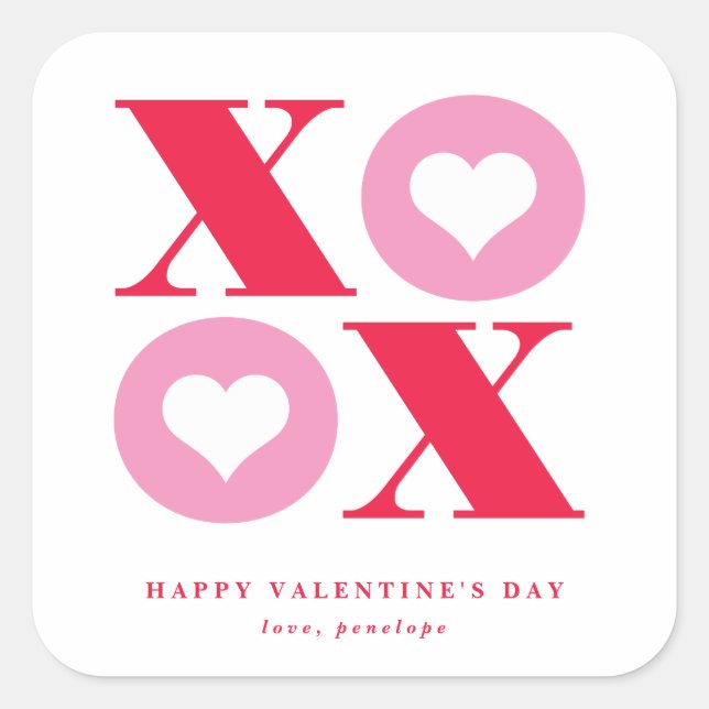 calcomanía cuadrada de San Valentín xoxo (Anverso)