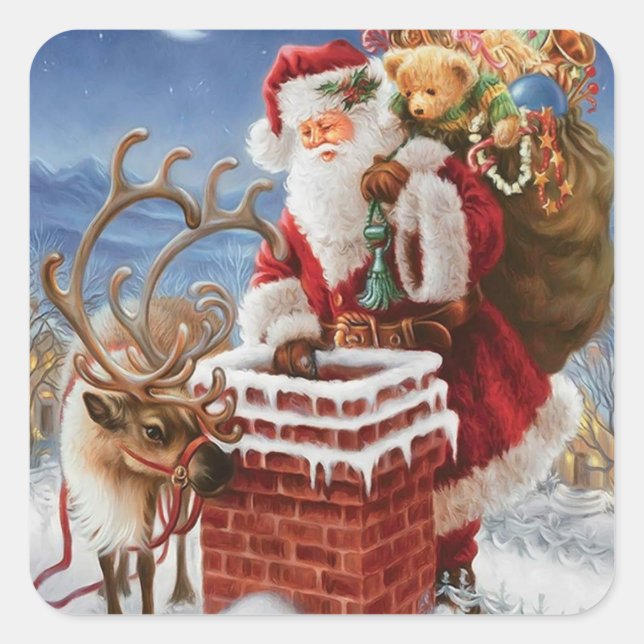 Calcomanía cuadrada de Santa Claus en el techo (Anverso)