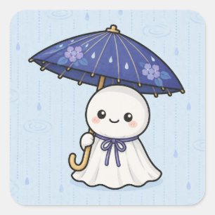 Calcomanía cuadrada de Teru Teru Bozu lluvioso