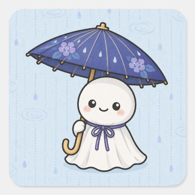 Calcomanía cuadrada de Teru Teru Bozu lluvioso (Anverso)