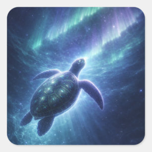 Calcomanía Cuadrada de Tortuga Marina Celestial