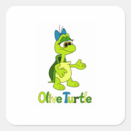 Calcomanía cuadrada de tortuga oliva