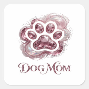 Calcomanía cuadrada personalizada rosa DOG MOM